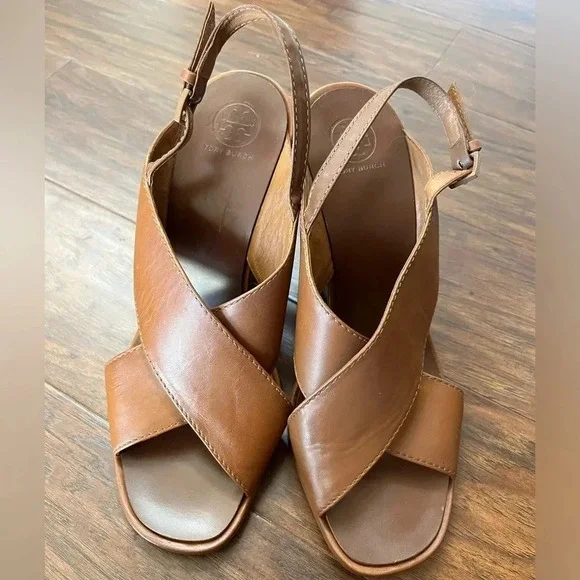 Authentic Tory Burch Gabrielle Wedge Sandals- Size 9 Brown